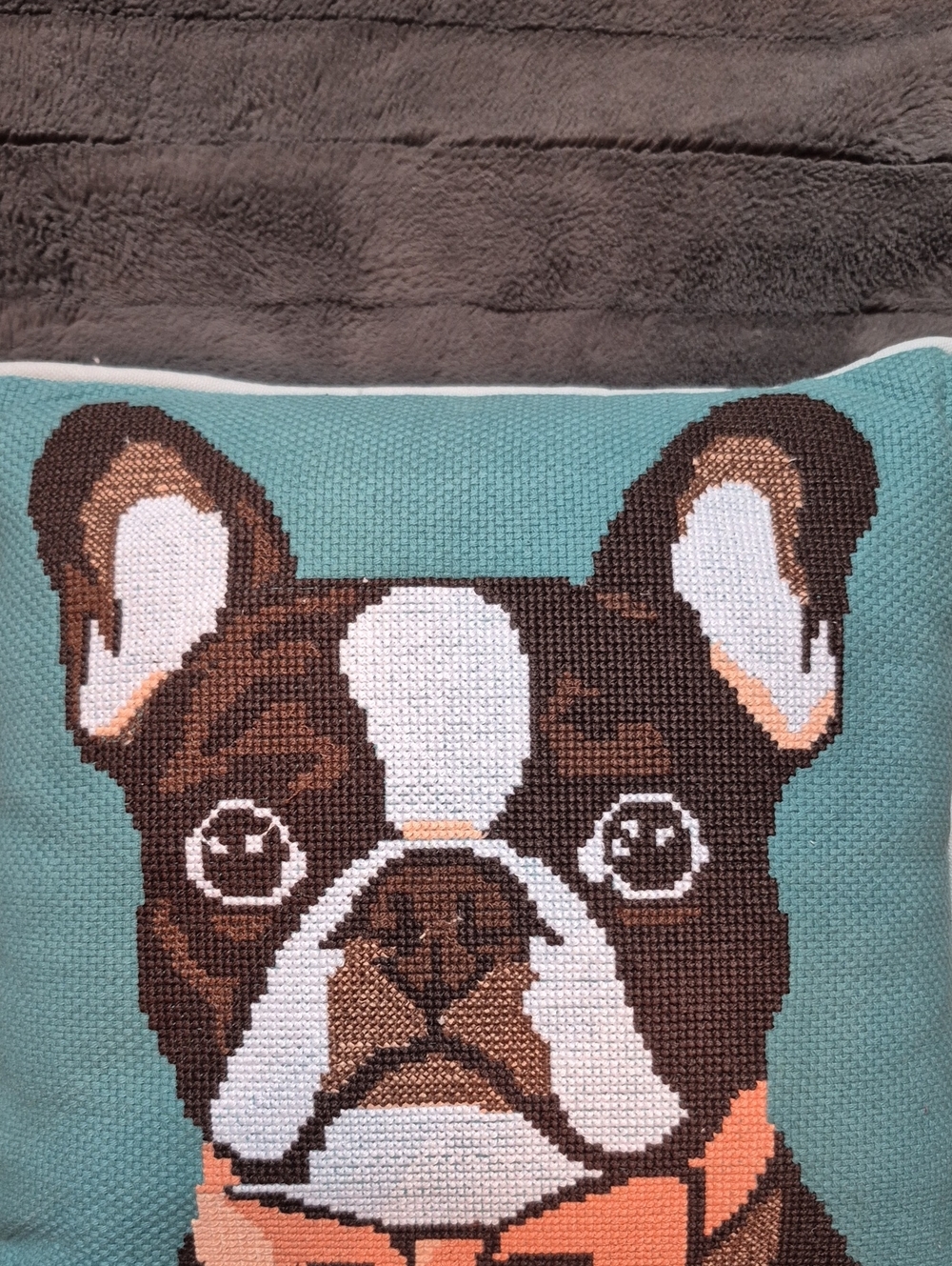 Anthropologie Arden Cotton Frenchie Dog Needlepoint Pillow, New With Tags! - Picture 9 of 15